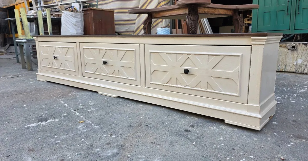 Wooden TV Stand with Decorative Panels