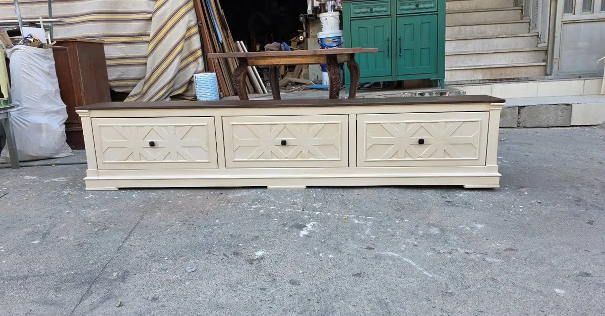 Wooden TV Stand with Decorative Panels
