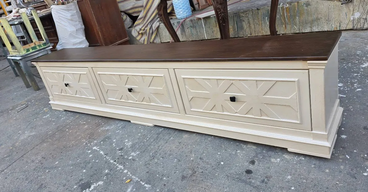 Wooden TV Stand with Decorative Panels