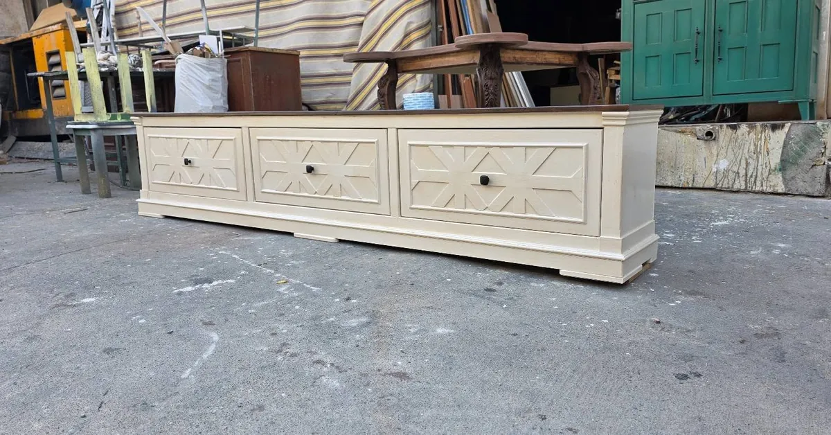 Wooden TV Stand with Decorative Panels