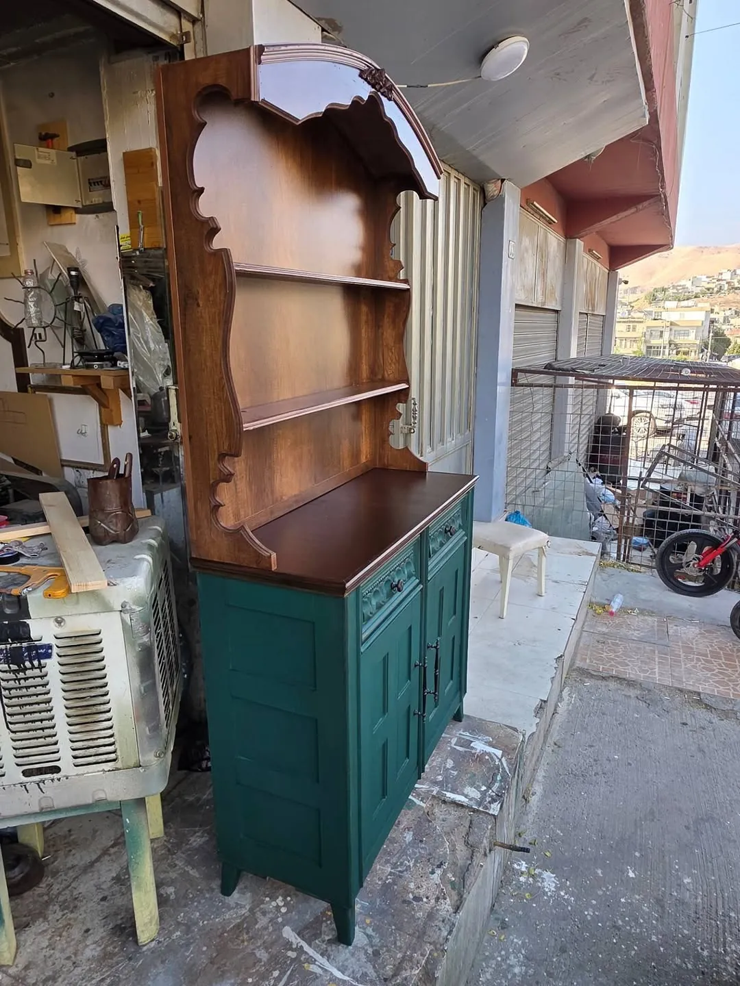 Wooden Display Cabinet with Green Base