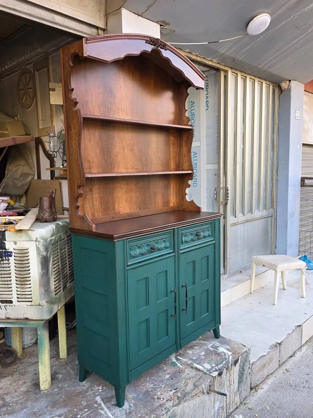 Wooden Display Cabinet with Green Base