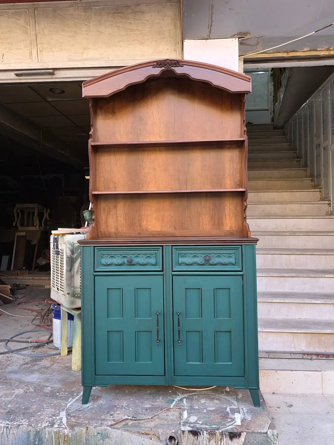 Wooden Display Cabinet with Green Base