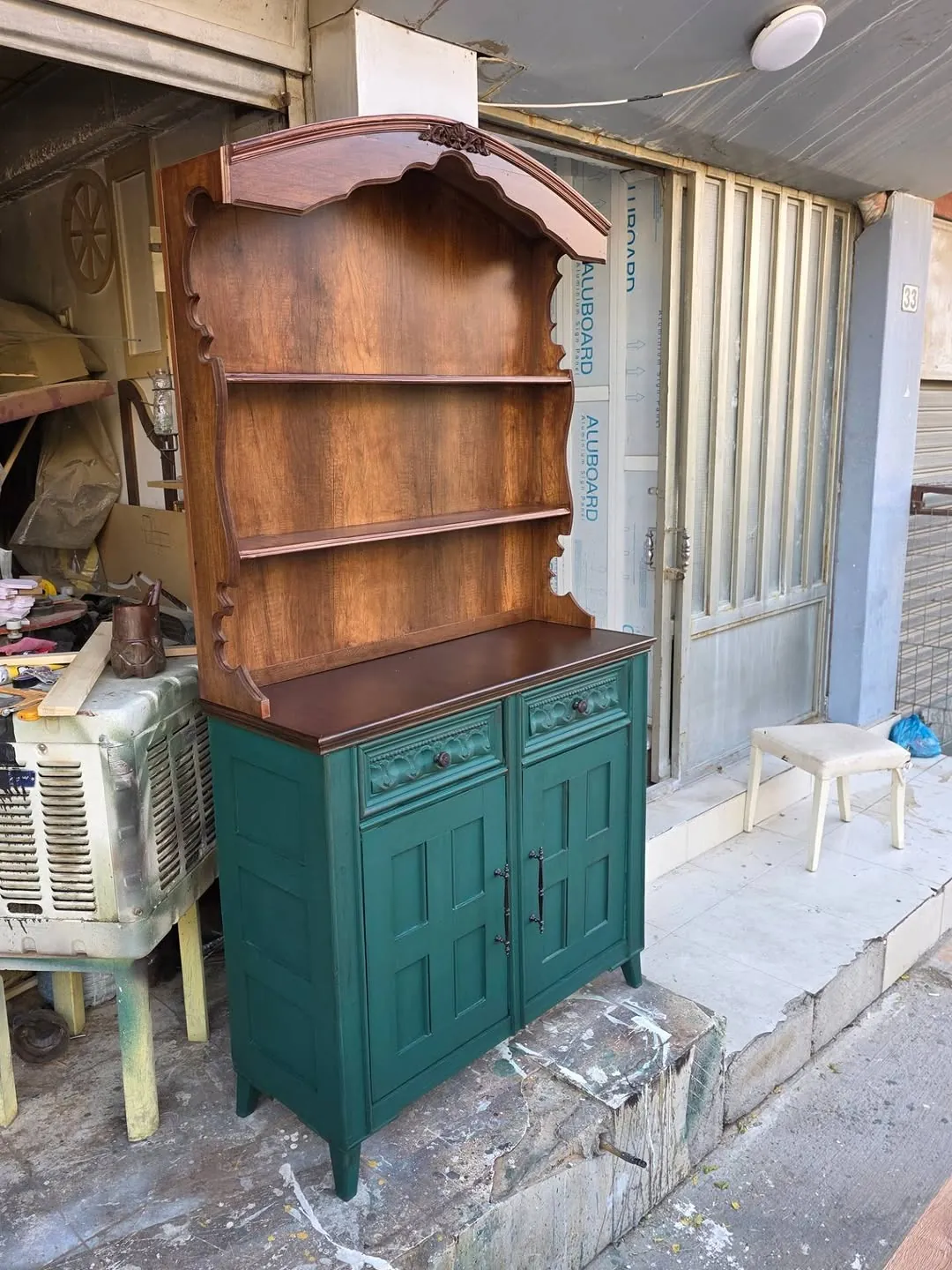 Wooden Display Cabinet with Green Base