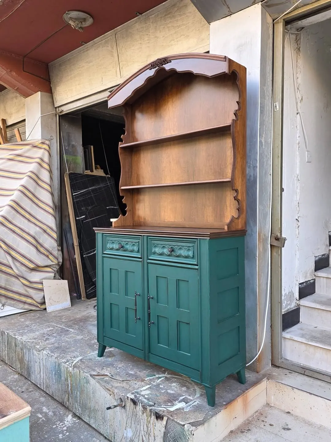 Wooden Display Cabinet with Green Base