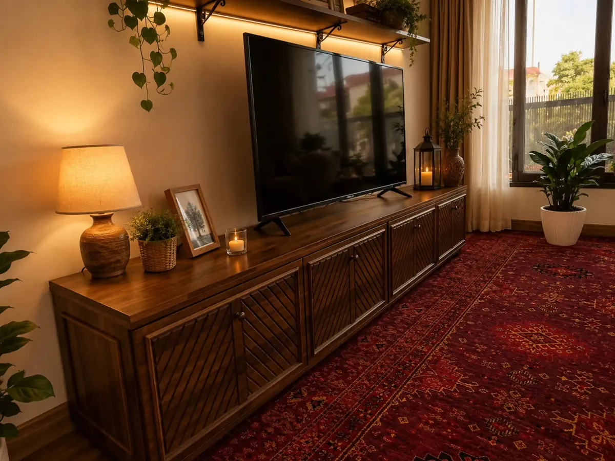 Wooden TV Stand with Floating Shelves