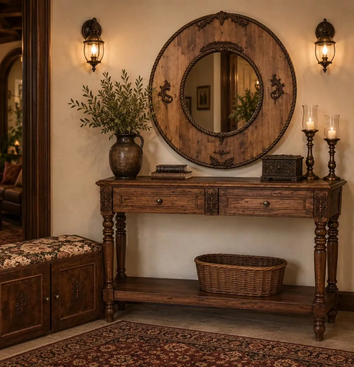 Classic Wooden Console Table and Bench Set