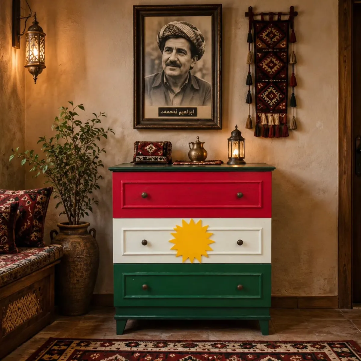 Hand-painted Kurdish Flag Wooden Cabinet
