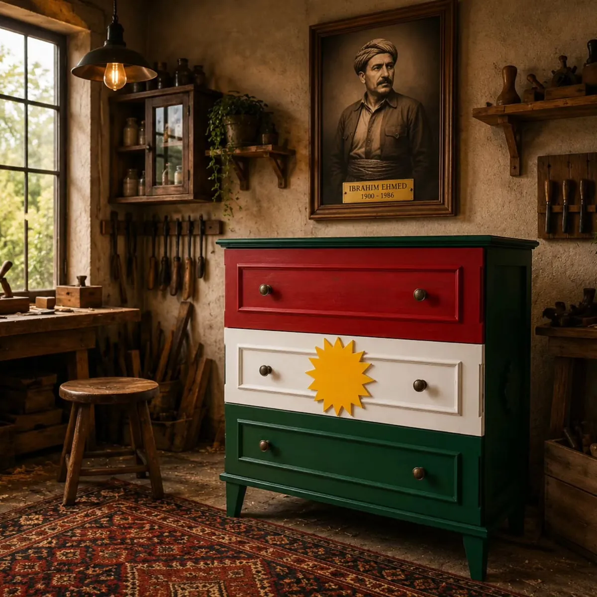 Hand-painted Kurdish Flag Wooden Cabinet