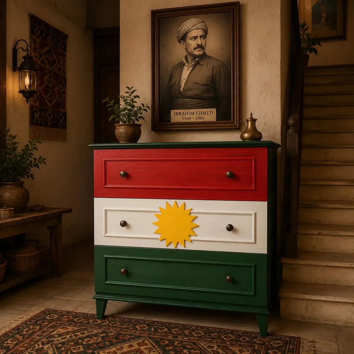 Hand-painted Kurdish Flag Wooden Cabinet