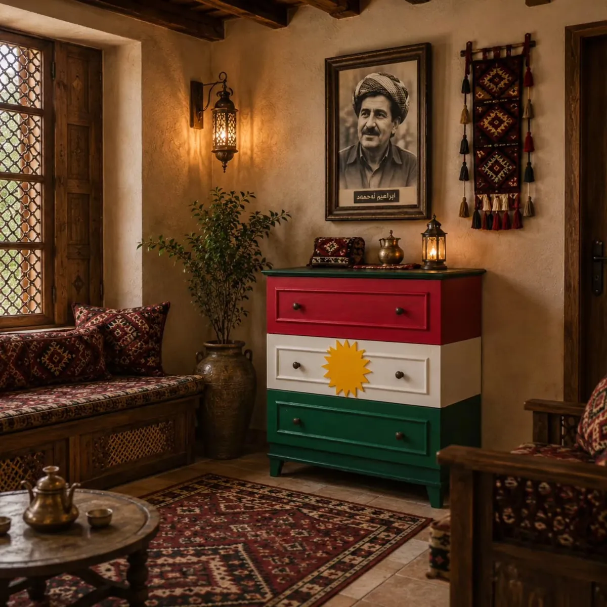 Hand-painted Kurdish Flag Wooden Cabinet