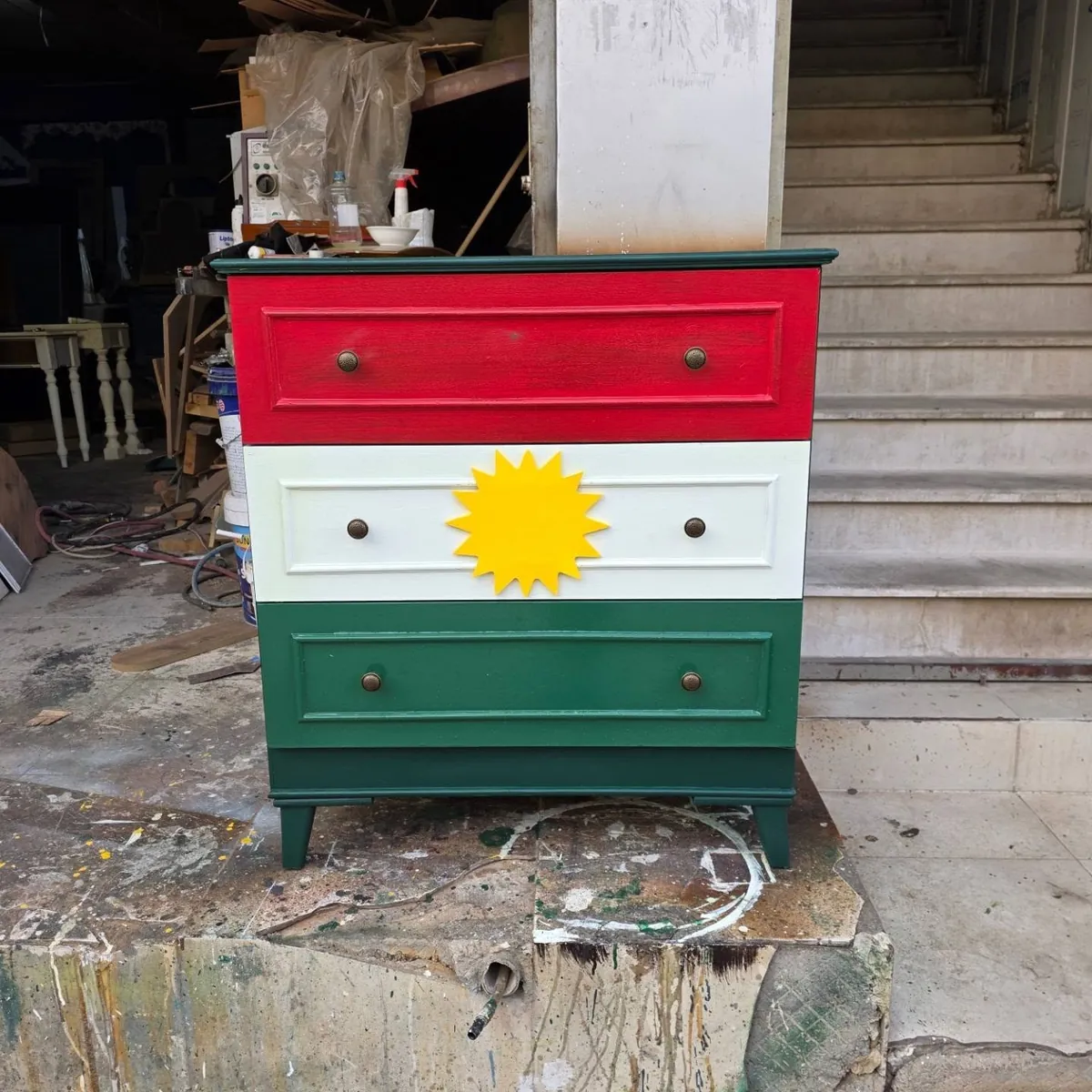 Hand-painted Kurdish Flag Wooden Cabinet