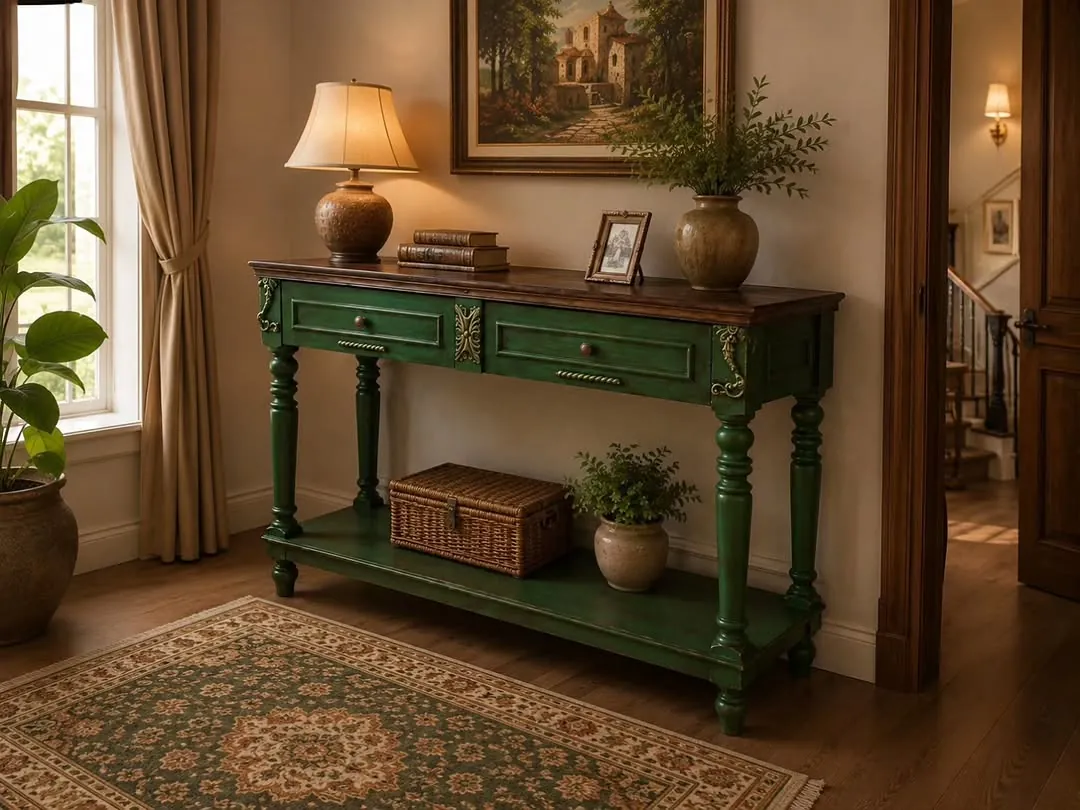 Green Decorative Console Table with Mirror