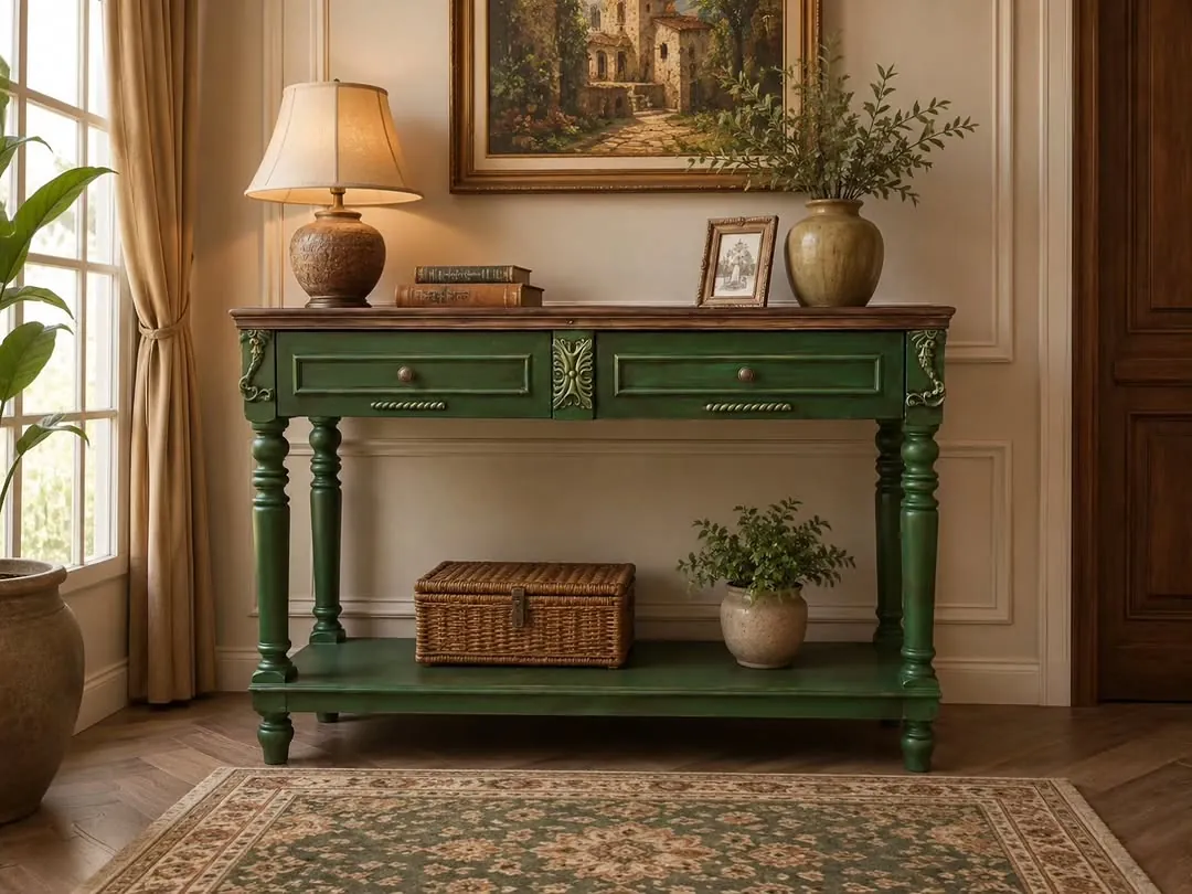 Green Decorative Console Table with Mirror