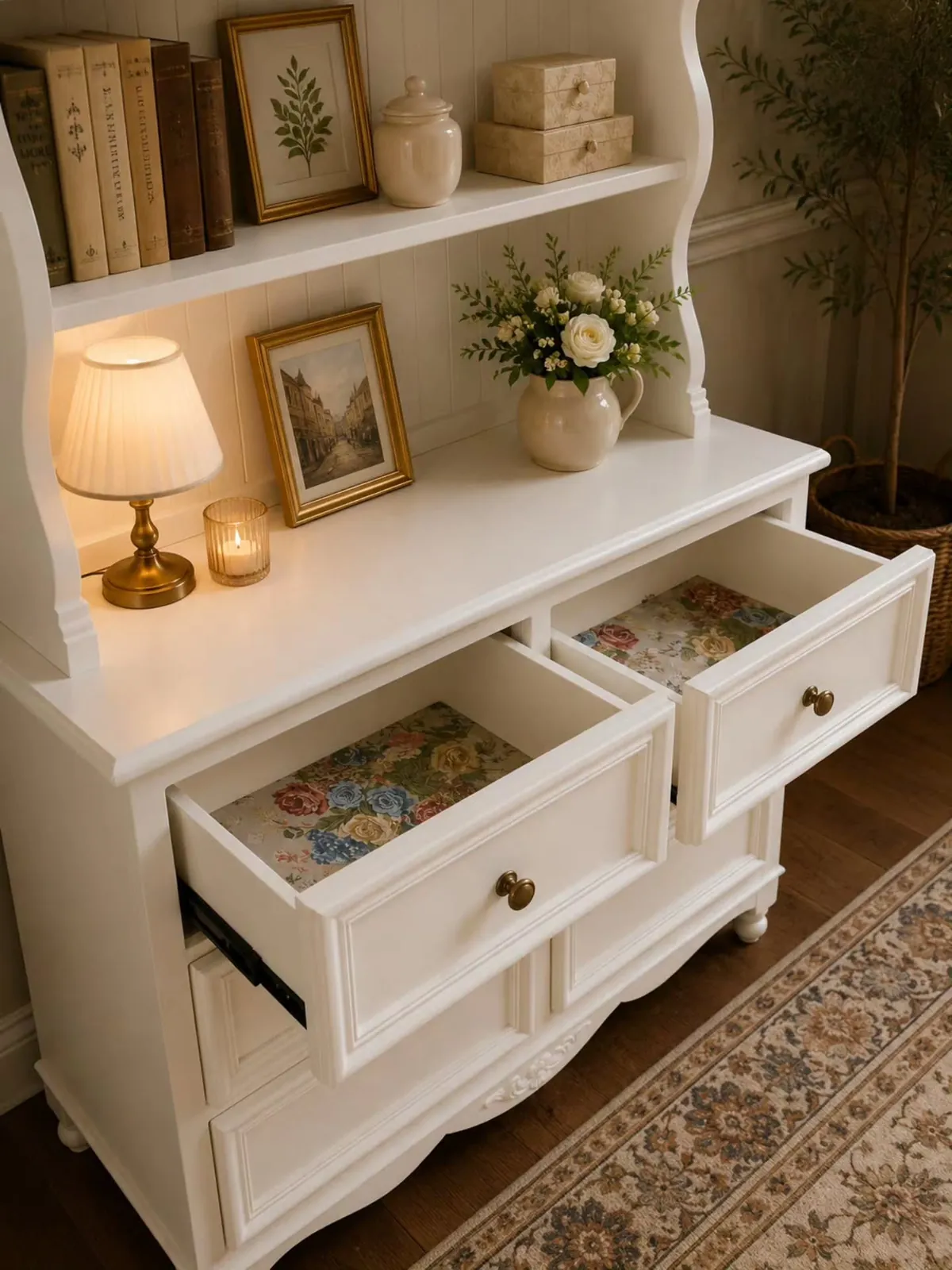 White Decorative Dresser with Shelves