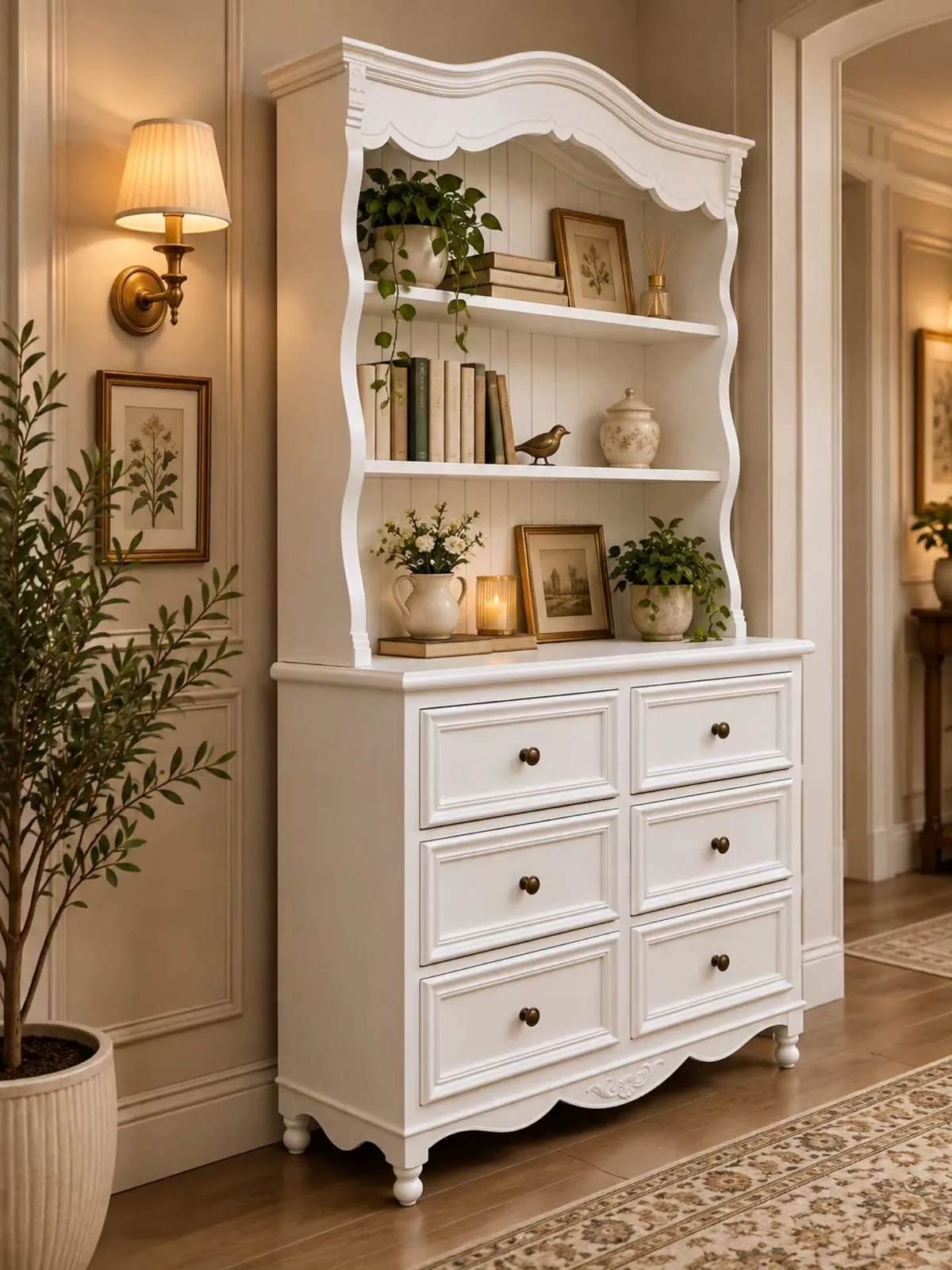 White Decorative Dresser with Shelves