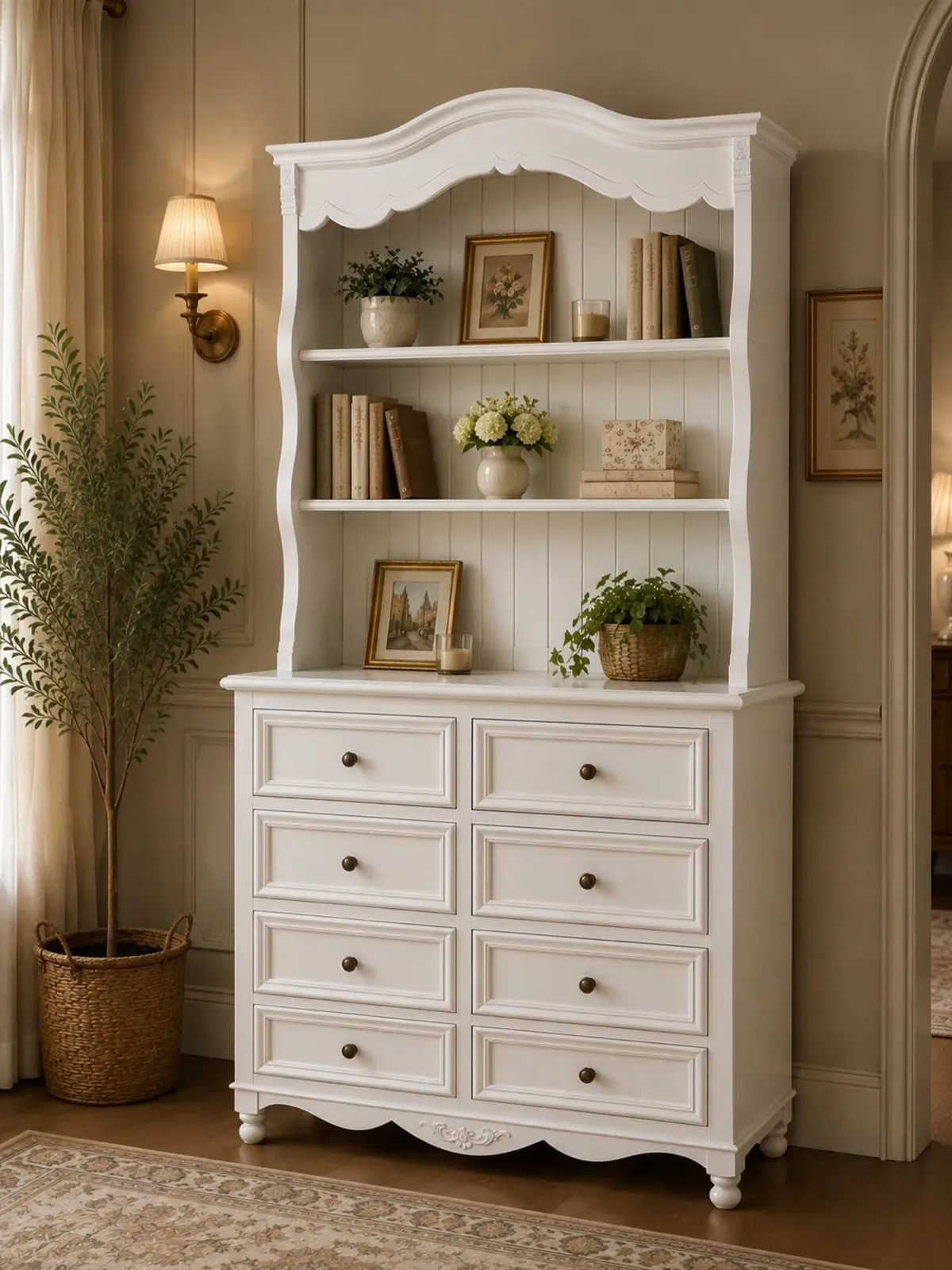 White Decorative Dresser with Shelves