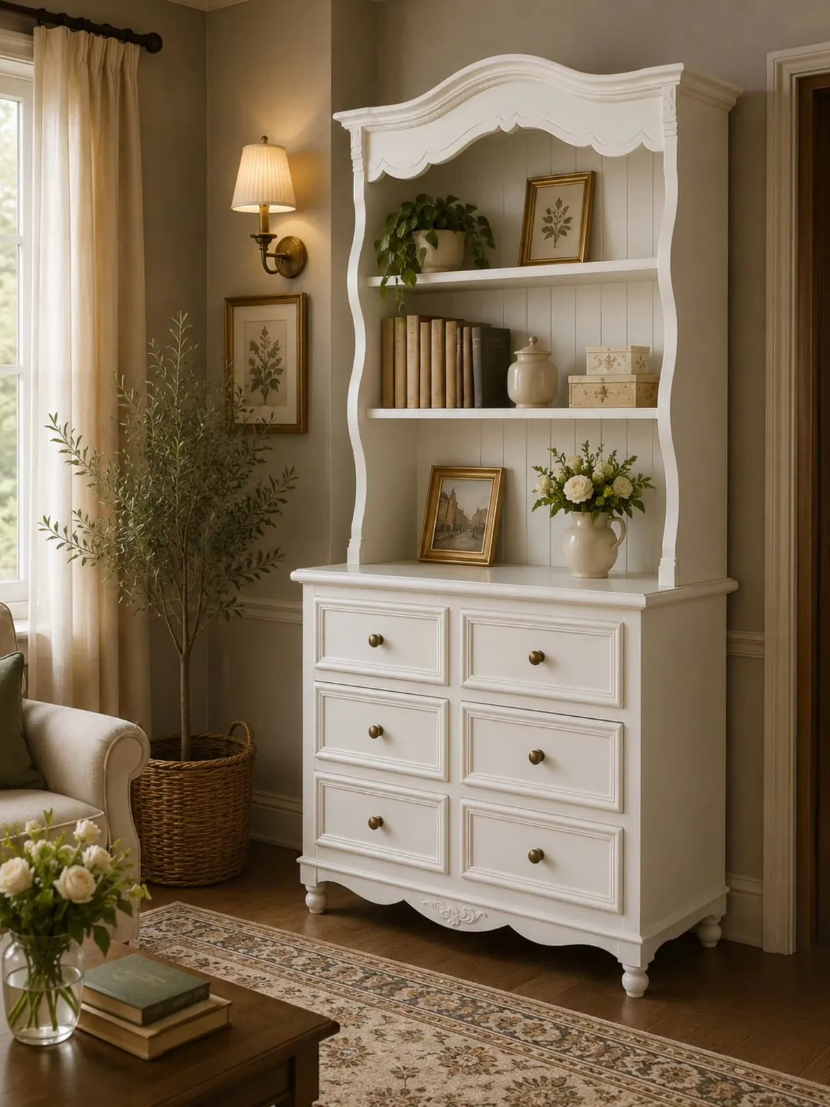 White Decorative Dresser with Shelves
