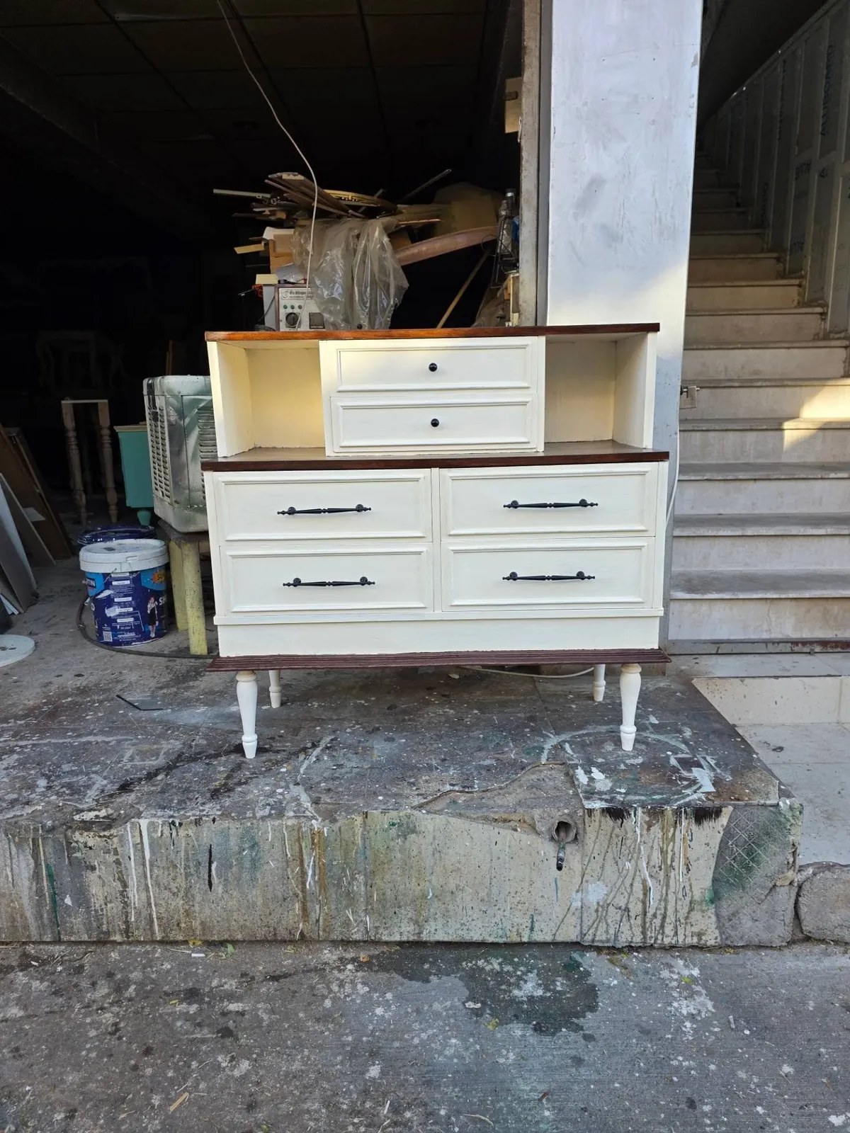 White Wooden Dresser with Brown Top