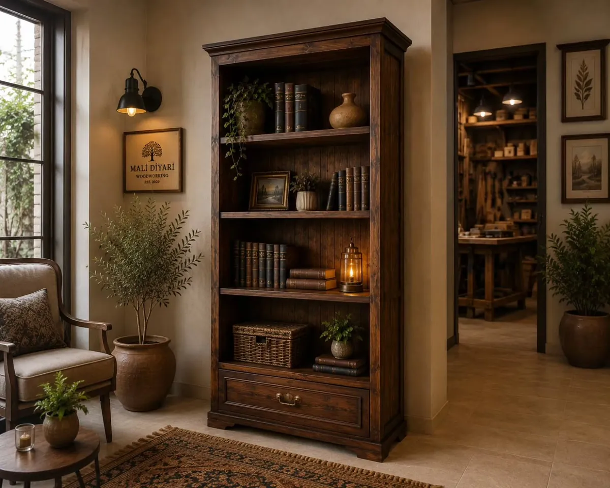 Wooden Bookcase and Sideboard Set