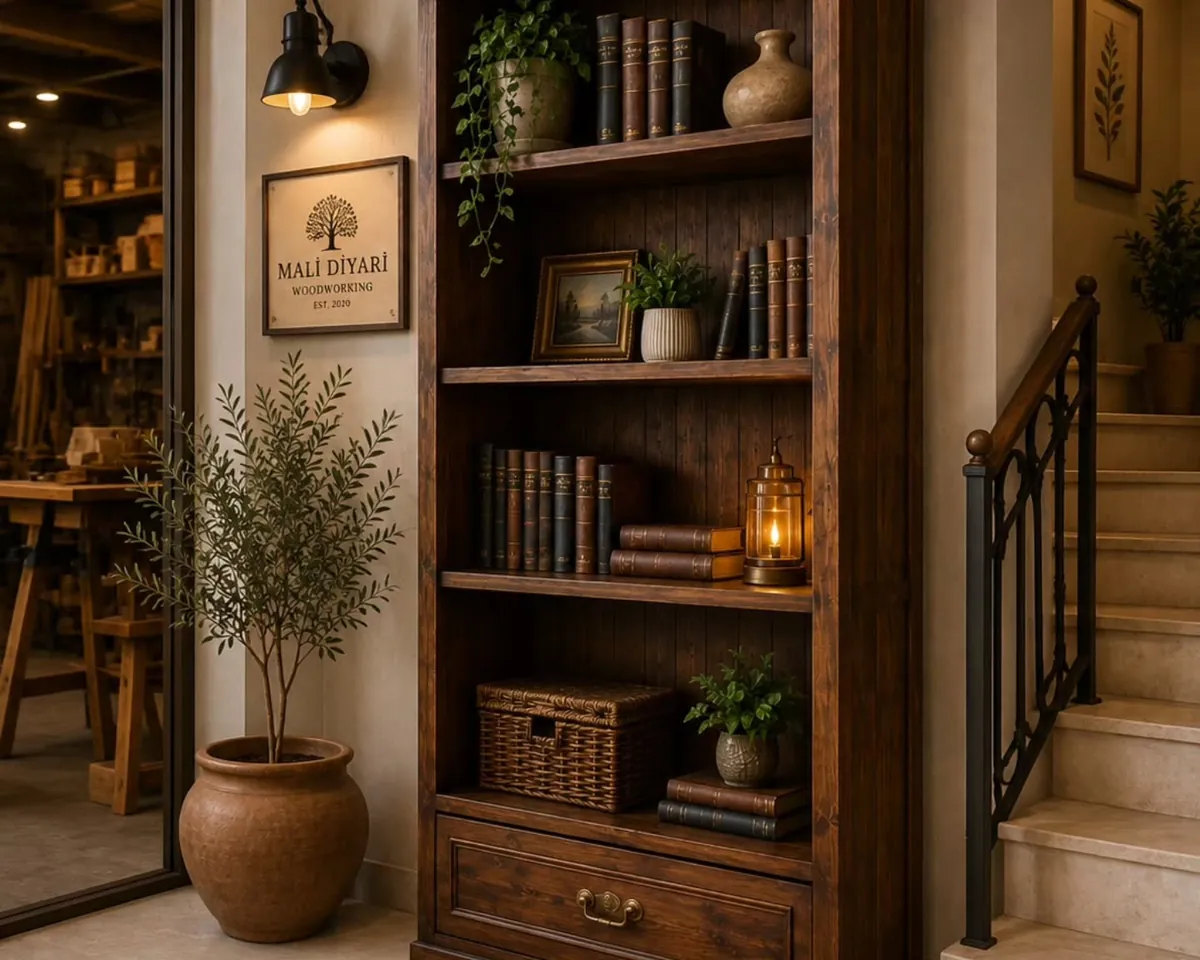 Wooden Bookcase and Sideboard Set