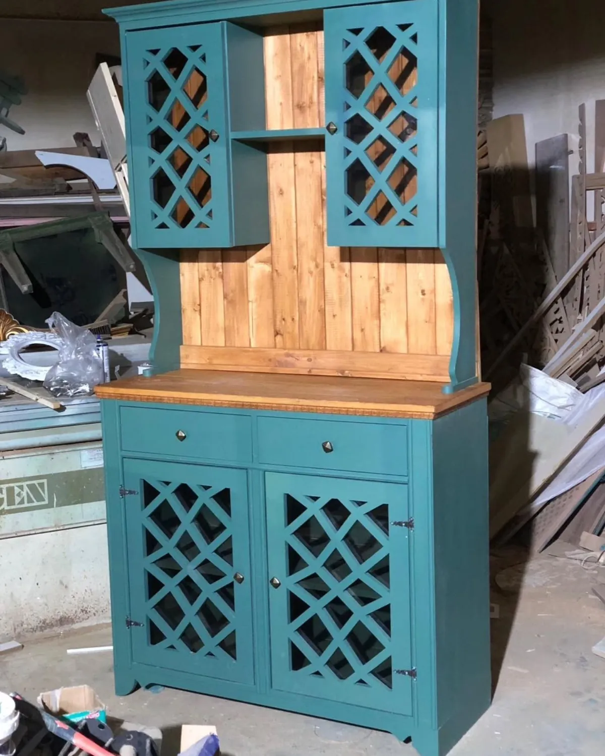 Teal Blue Wooden Kitchen Hutch