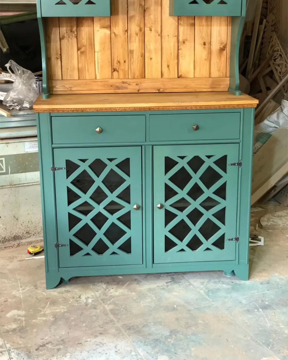 Teal Blue Wooden Kitchen Hutch