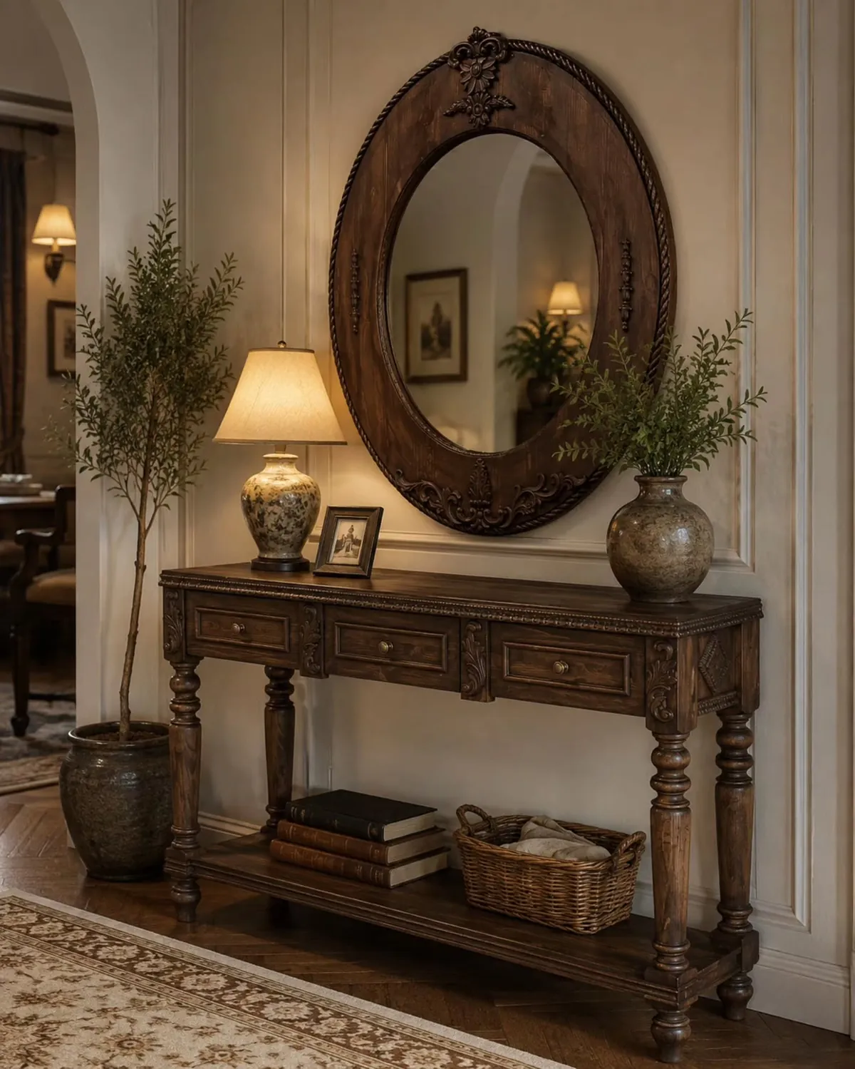 Classic Wooden Console Table with Mirror