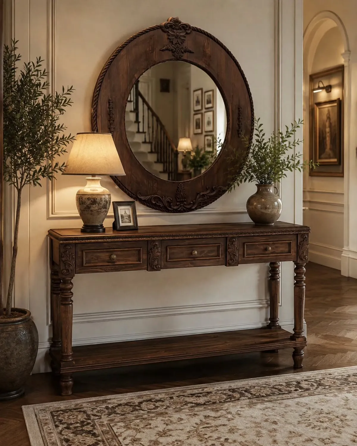 Classic Wooden Console Table with Mirror