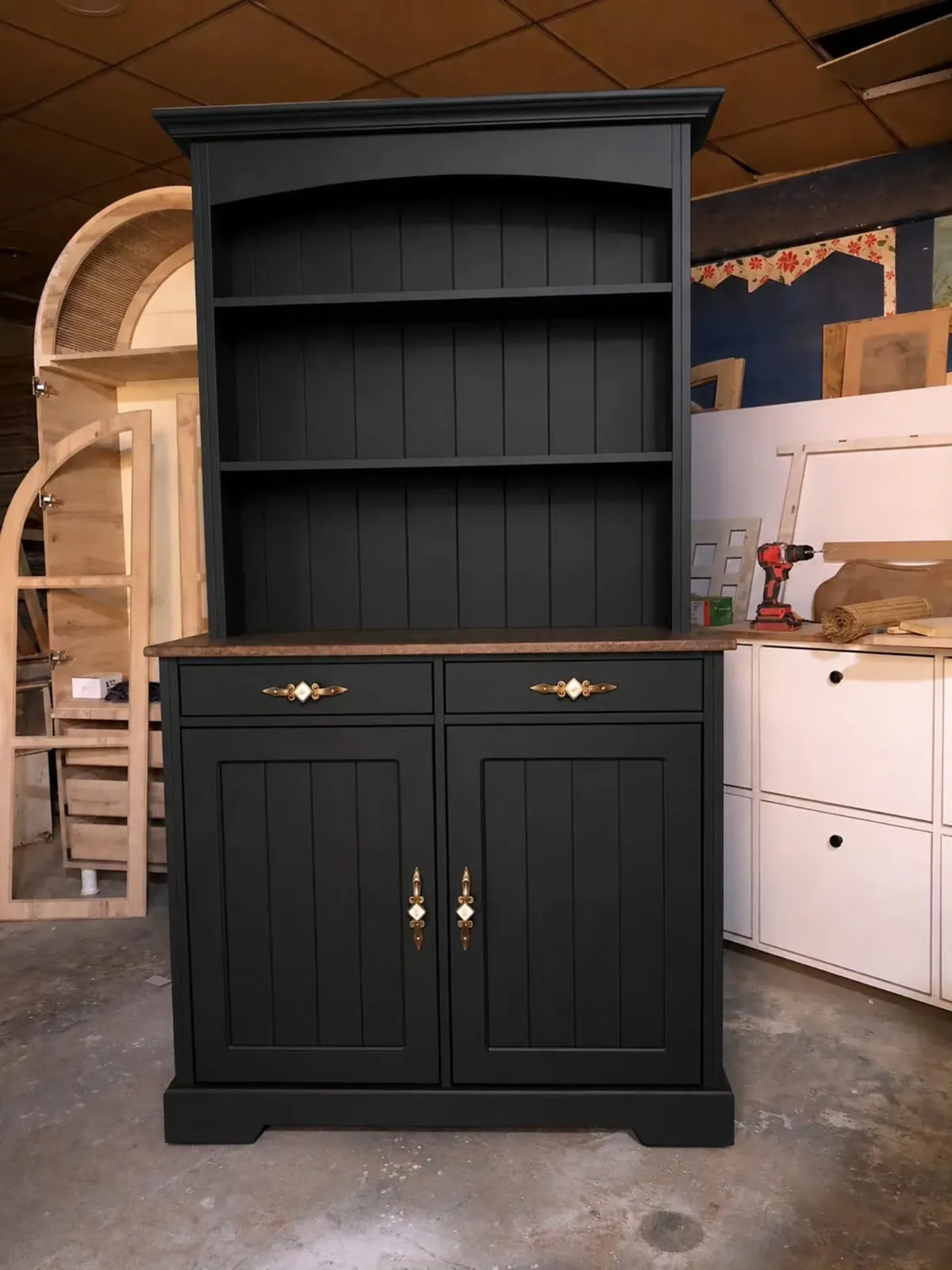 Black Wooden Cabinet with Shelves