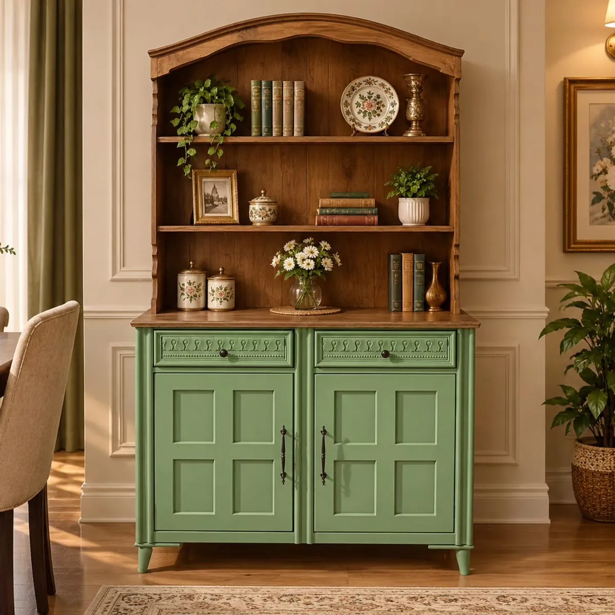 Wooden Hutch Cabinet with Green Base