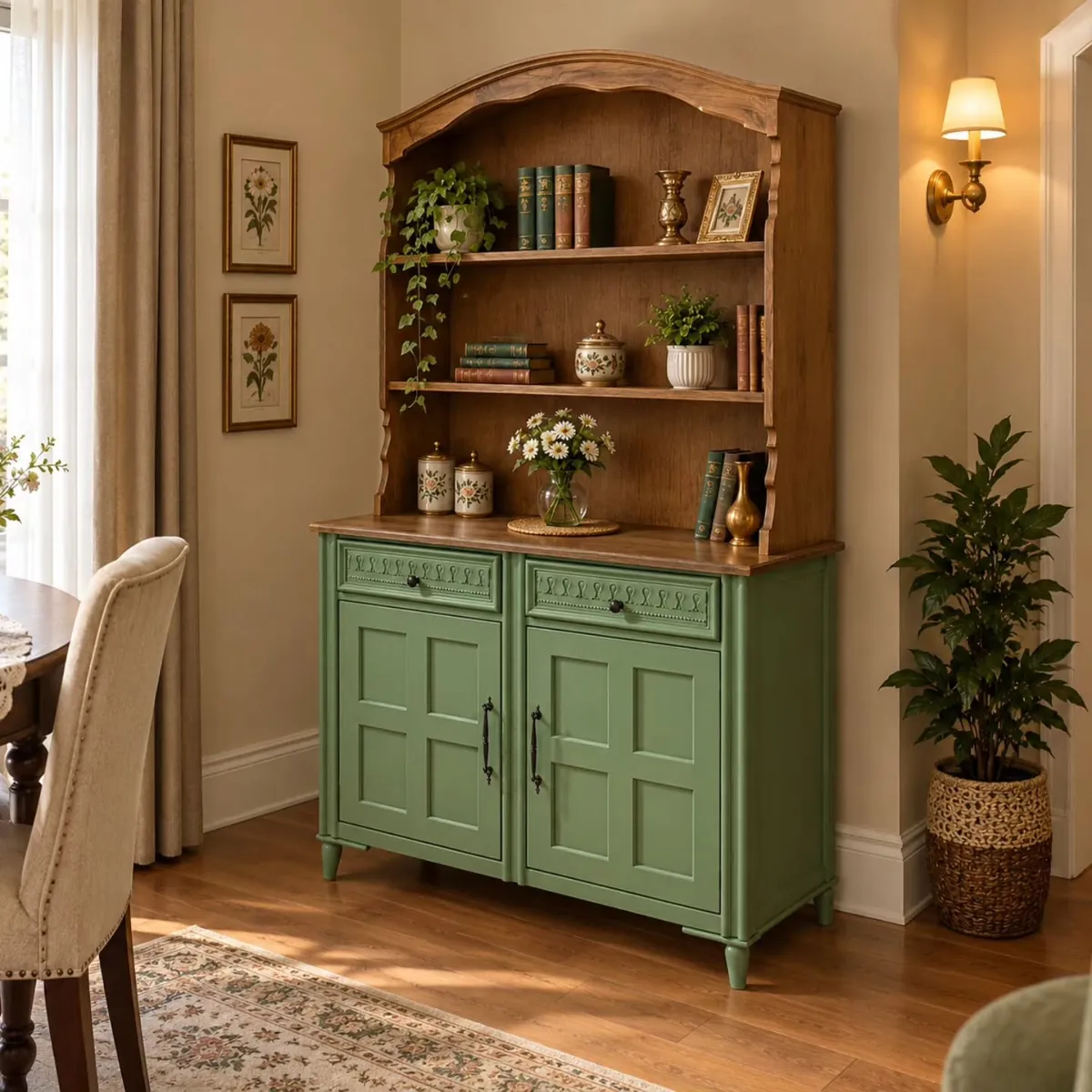 Wooden Hutch Cabinet with Green Base