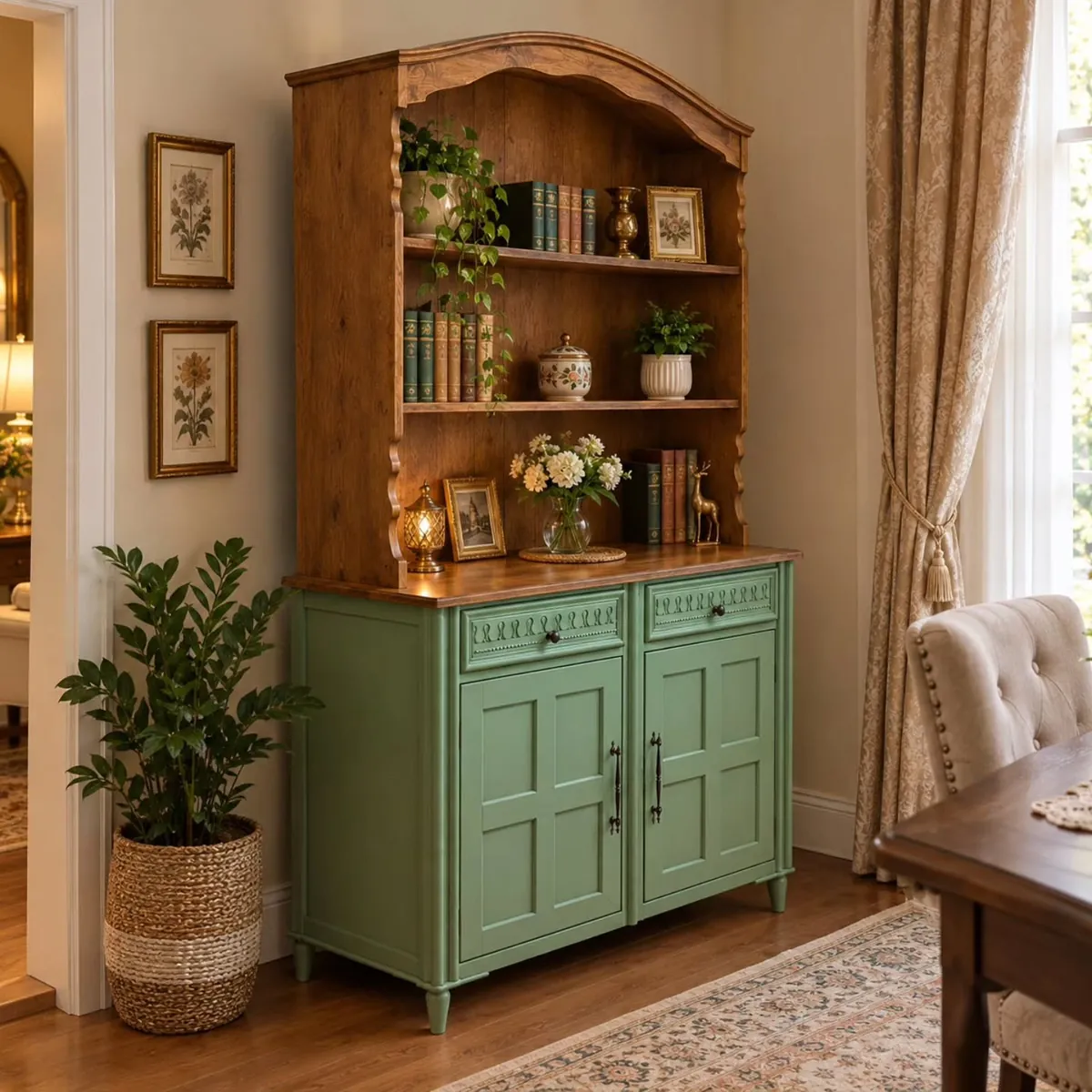 Wooden Hutch Cabinet with Green Base