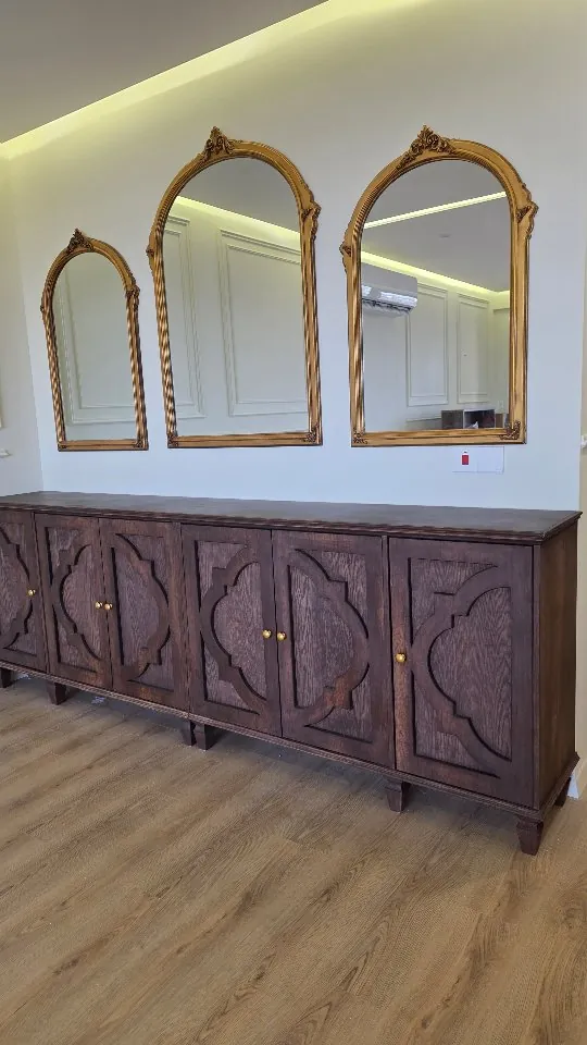 Wooden Sideboard with Wall Mirrors