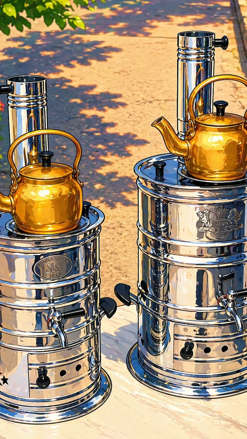 Iranian Stainless Steel Samovar with Teapot
