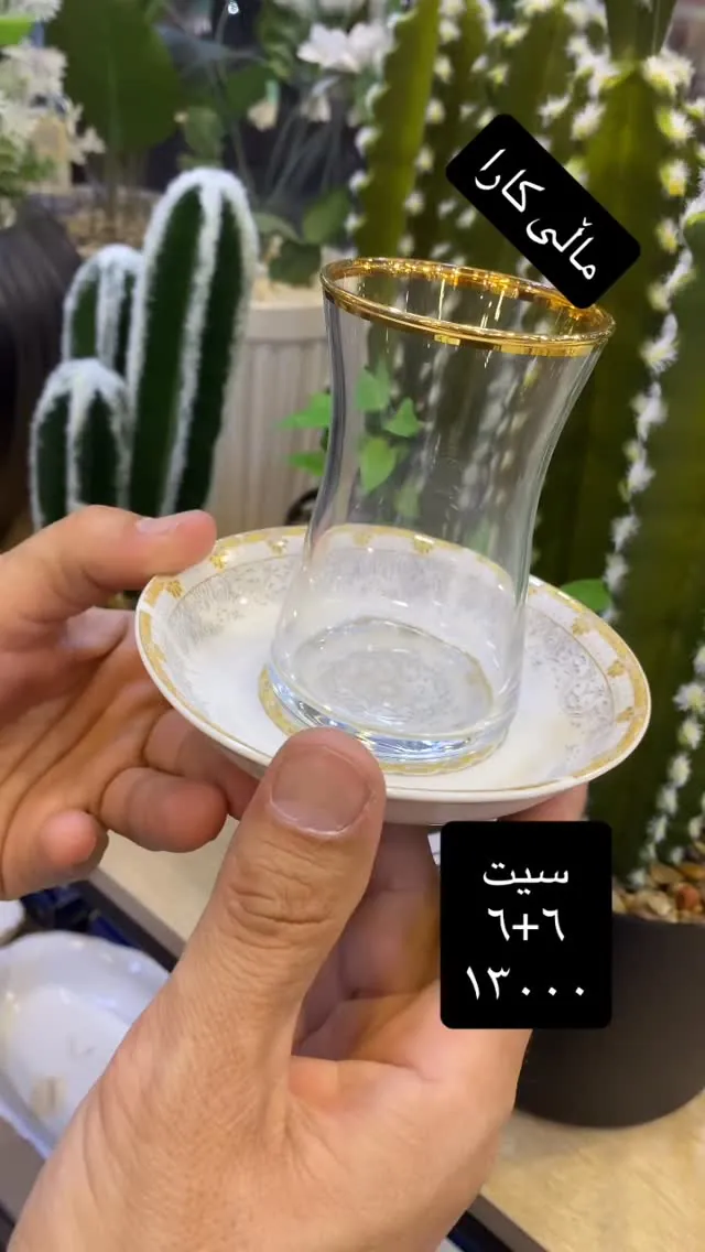 6+6 Gold Rim Glass Cup and Saucer Set