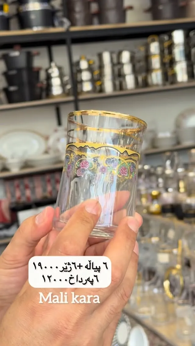 Glass Cup Set with Gold Trim