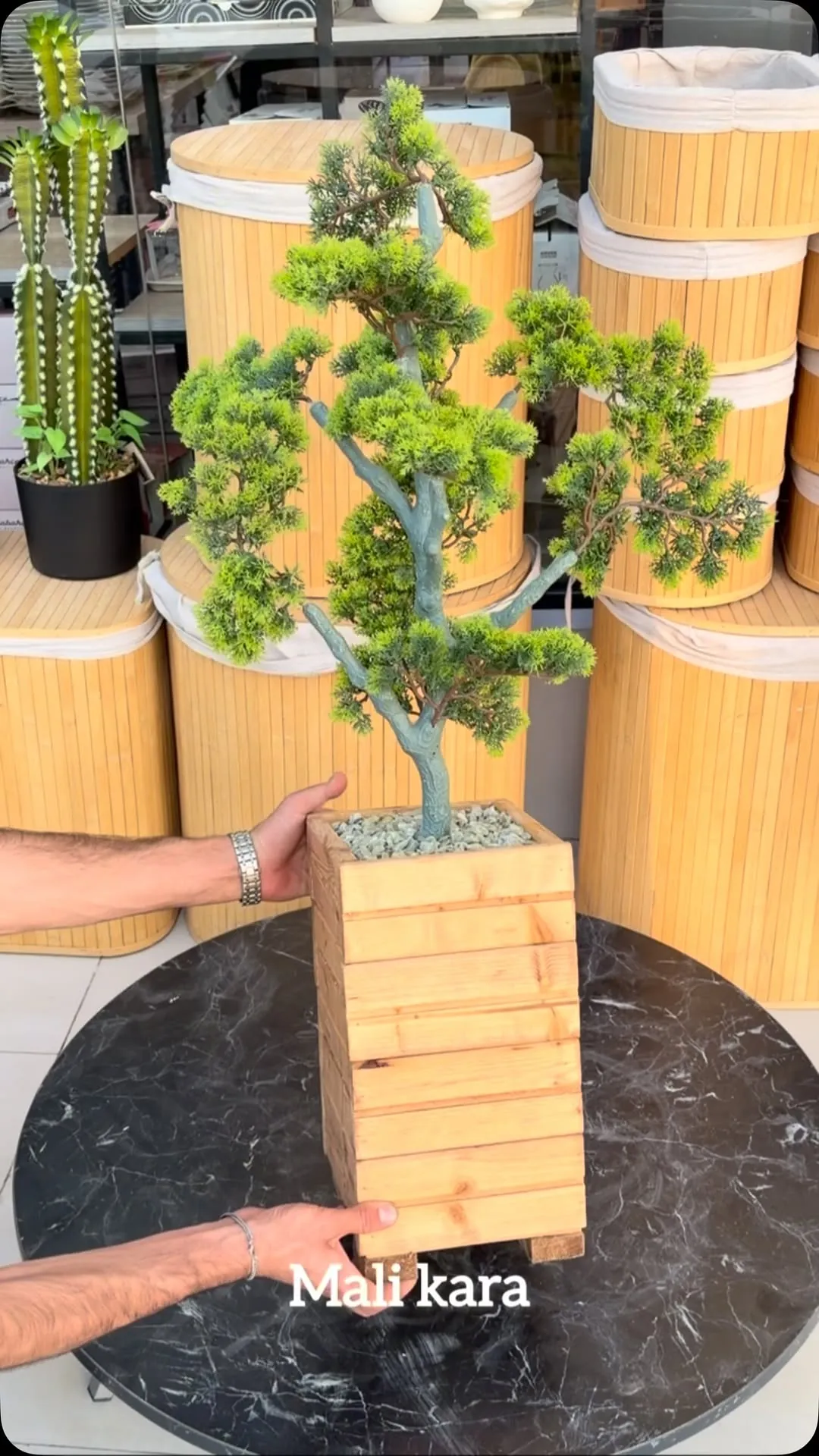 Artificial Bonsai Tree in Wooden Planter