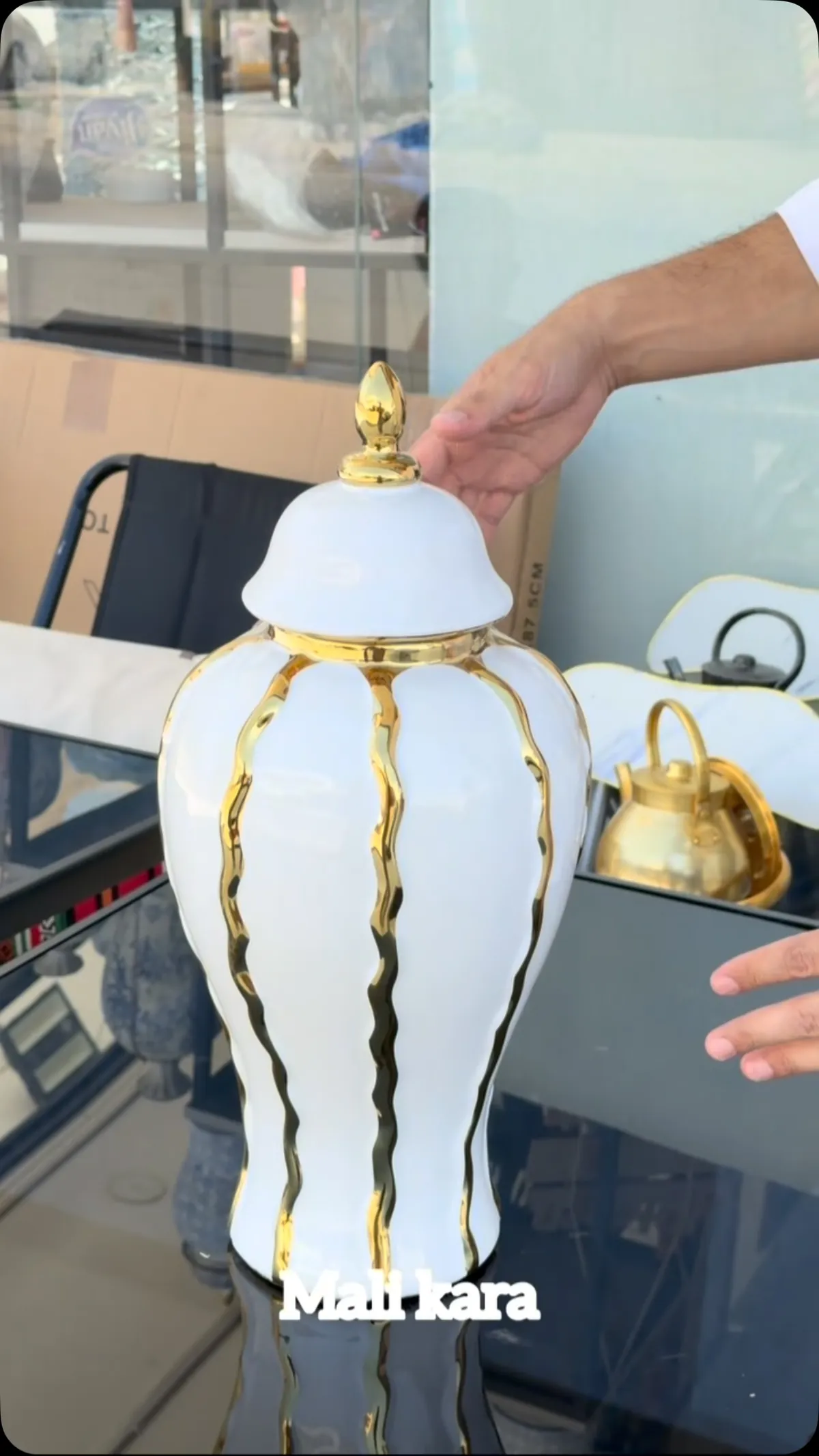 White and Gold Decorative Vase with Lid