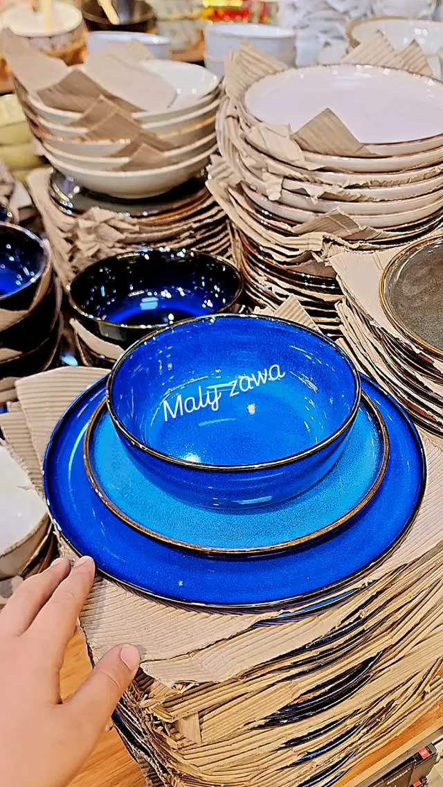 Blue Ceramic Plate and Bowl Set