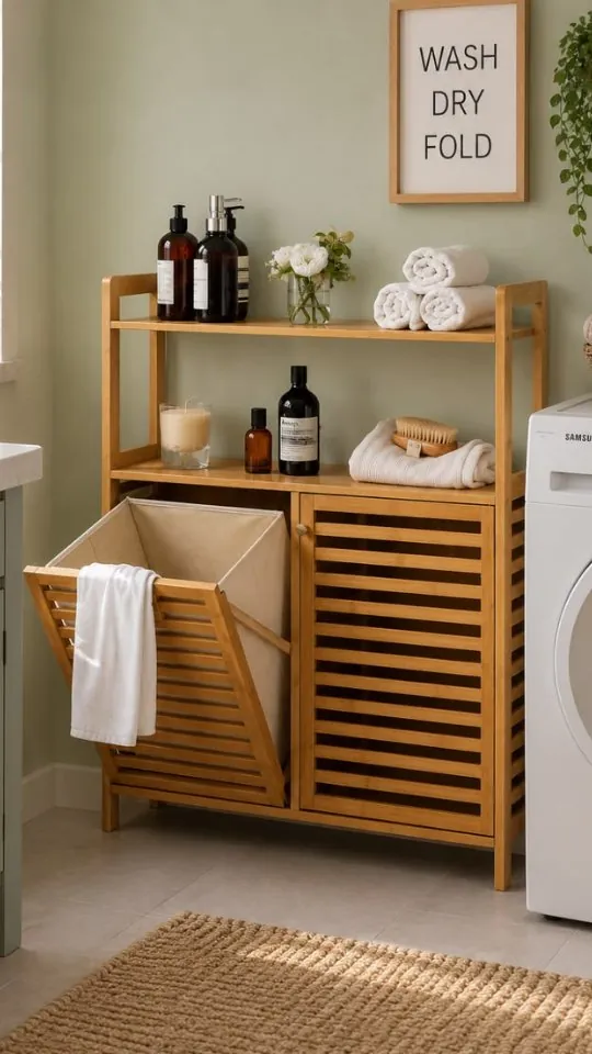 Bamboo Laundry Organizer Cabinet