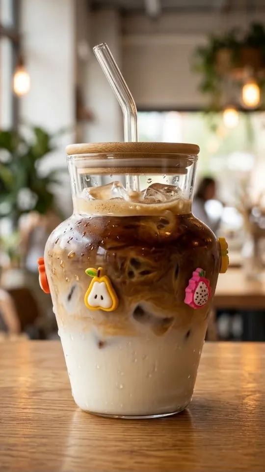 Glass Tumbler with Bamboo Lid and Glass Straw