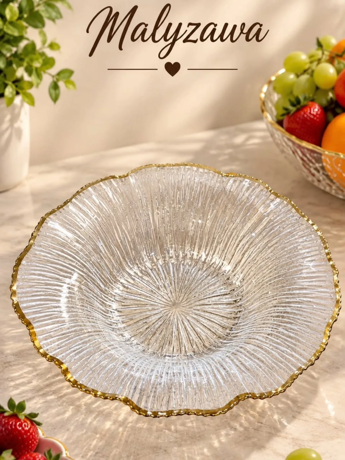 Crystal Glass Bowl with Gold Rim