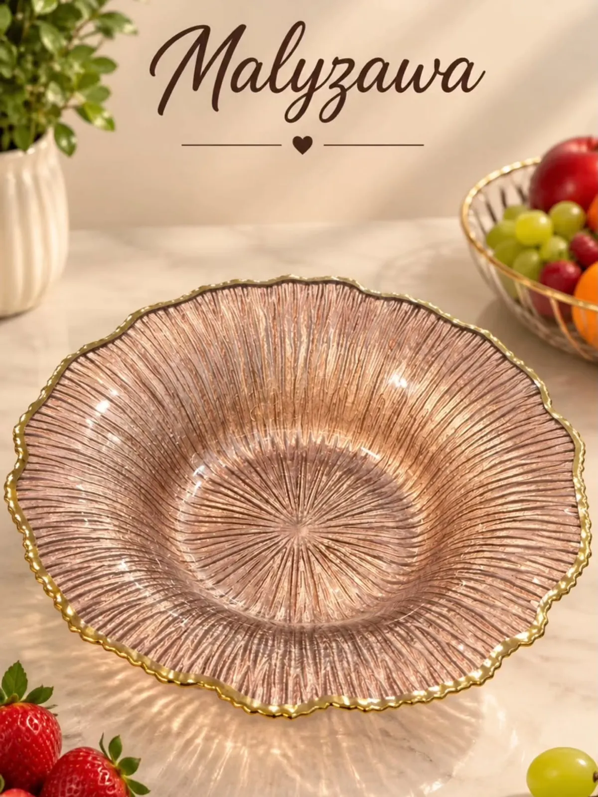 Crystal Glass Bowl with Gold Rim