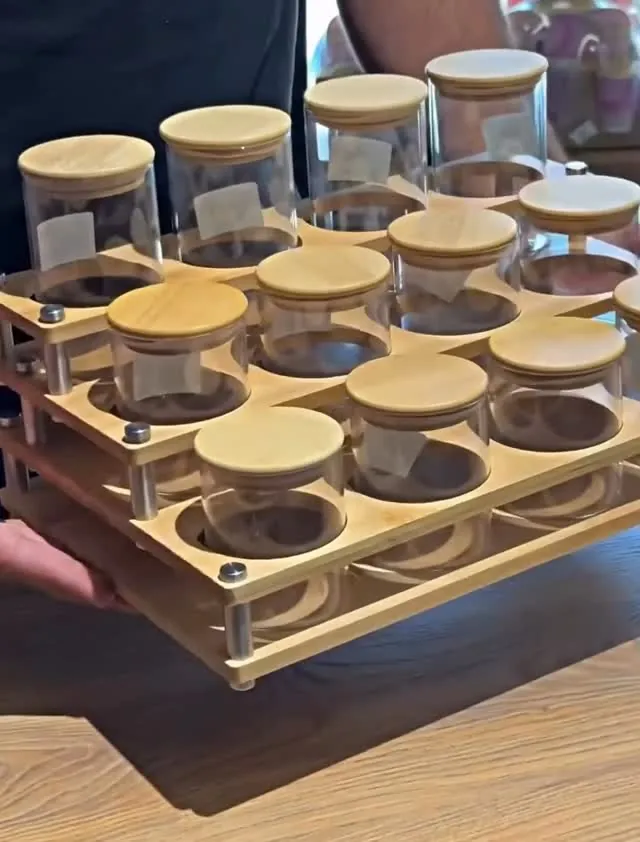 Wooden Spice Rack with Glass Jars