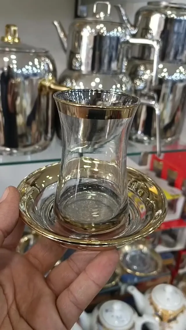 Gold-Rimmed Tea Glass with Saucer