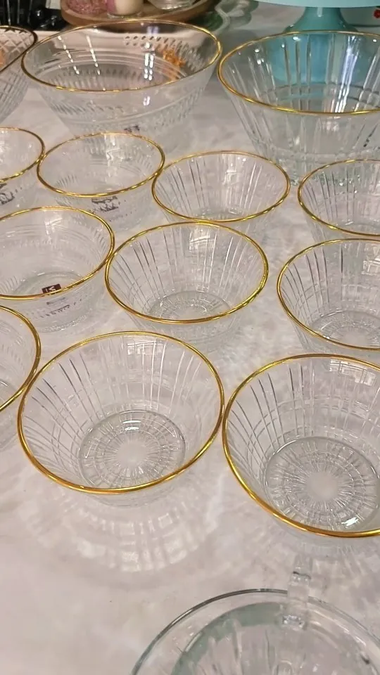 Clear Glass Bowls with Gold Rim
