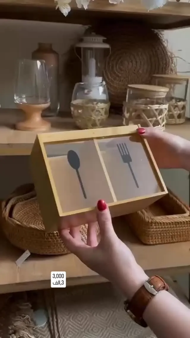 Wooden Cutlery Organizer Box with Glass Lid