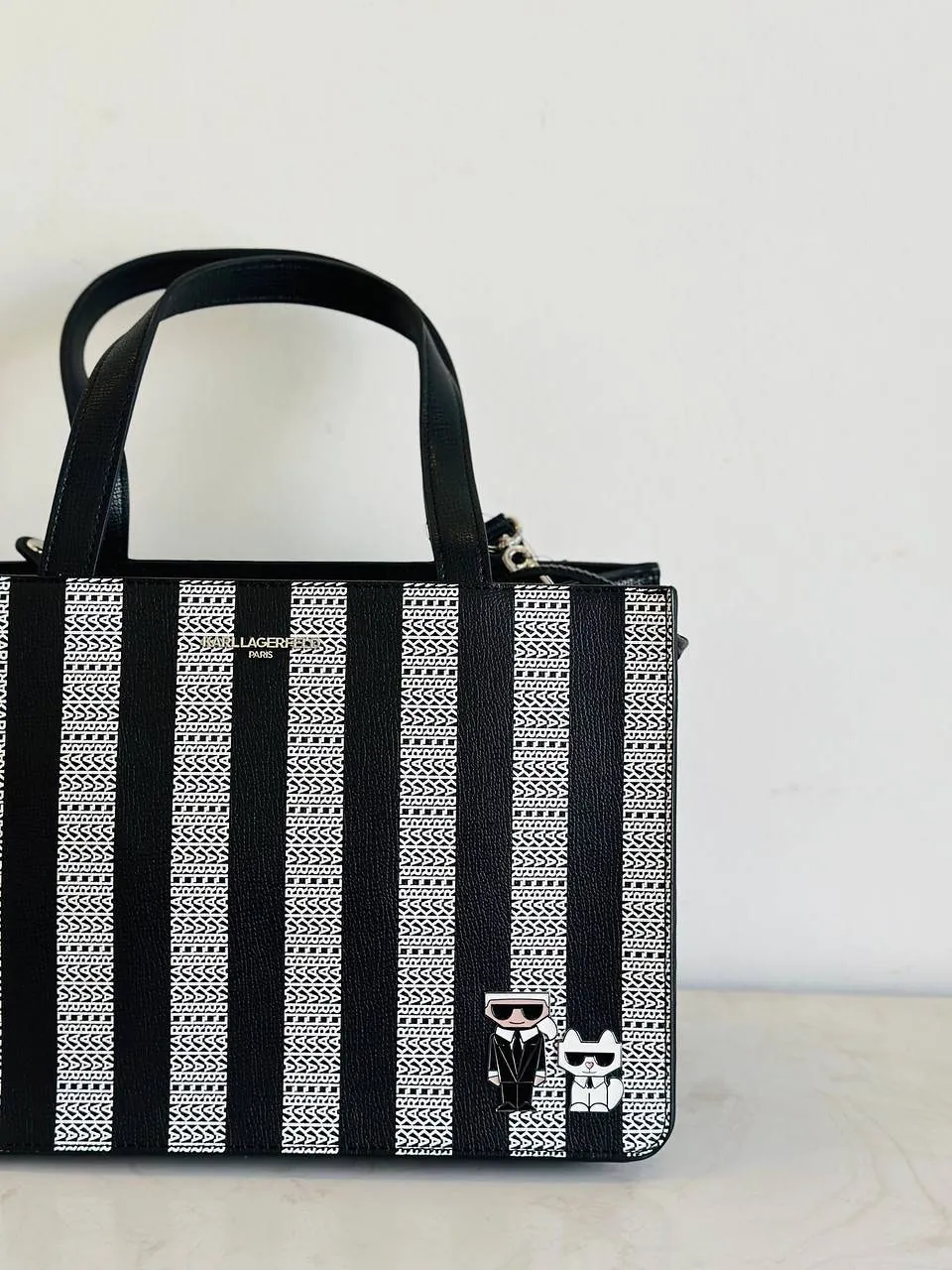 Karl Lagerfeld Black and White Striped Handbag