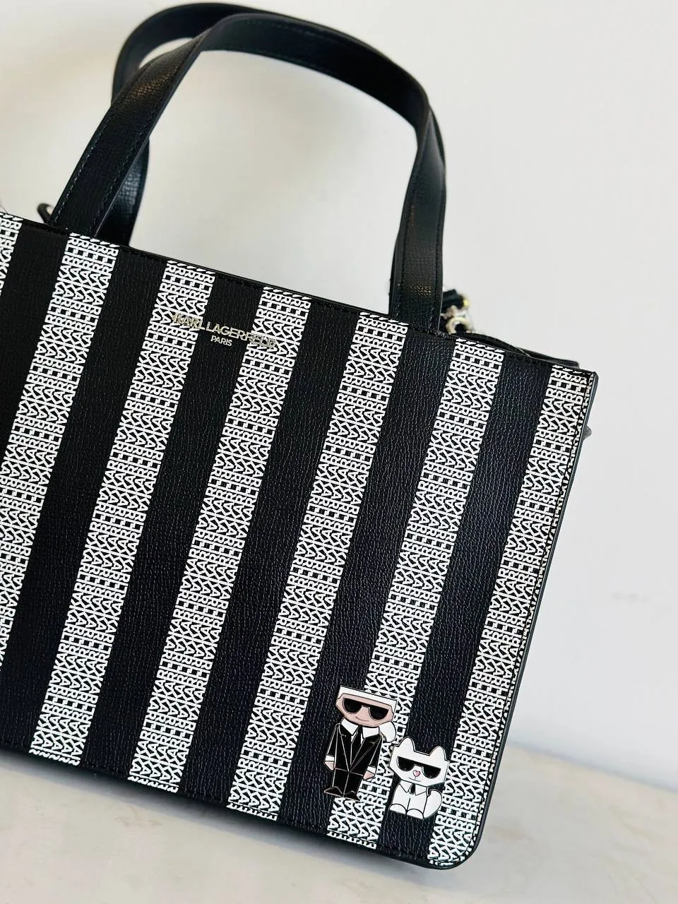 Karl Lagerfeld Black and White Striped Handbag